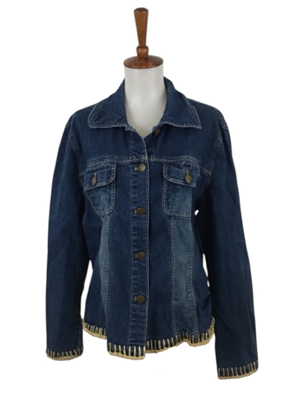 Sandro Denim Jean Jacket L Crochet Causal Coastal Folk Boho‎ Western Classic